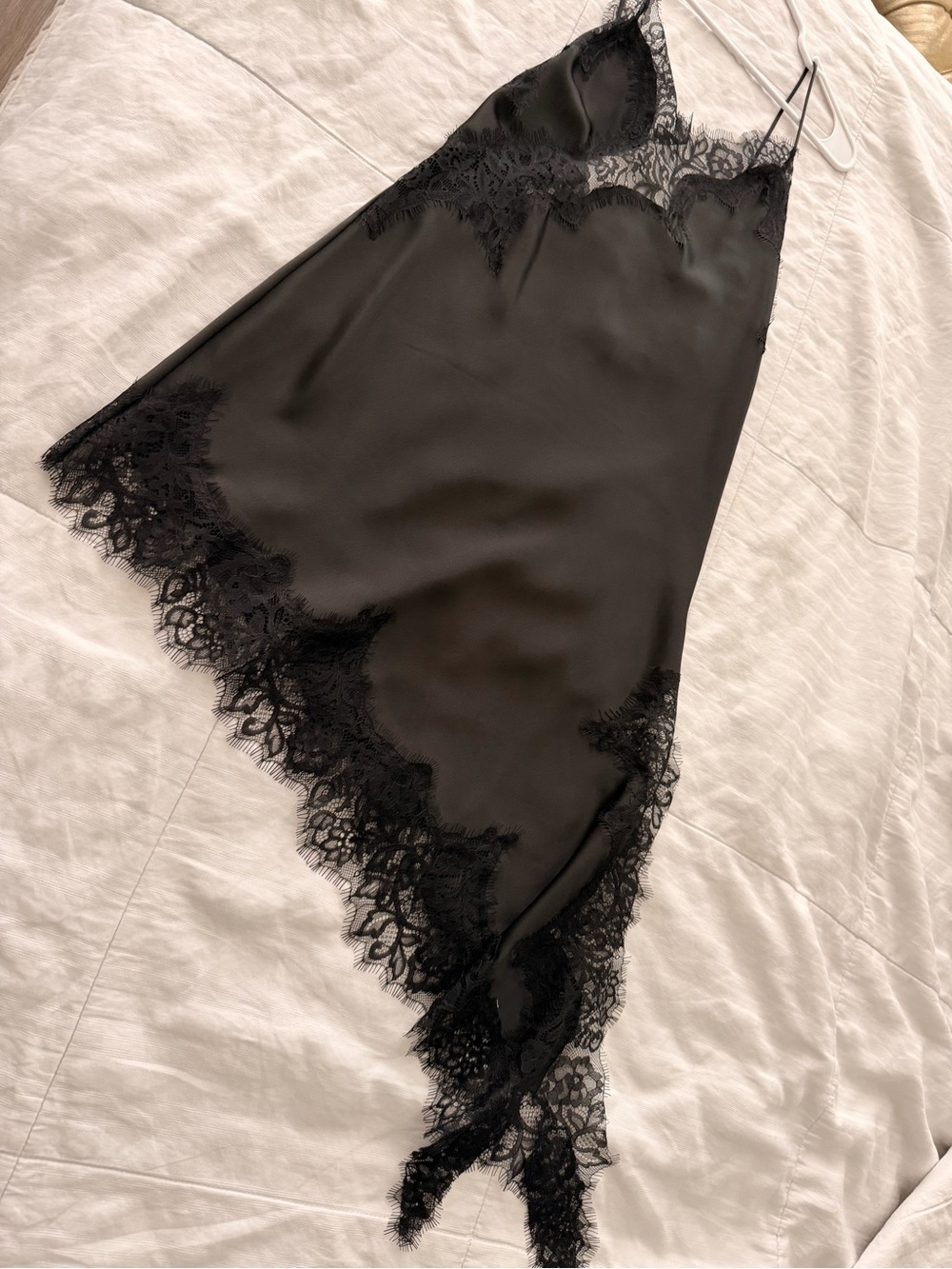 Zara Black Satin  Tops with Lace Trim